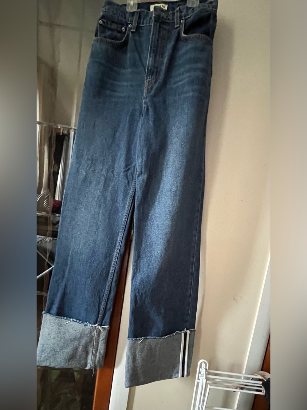 GRLFRND Two-Tone Dark Blue High-Rise Wide Leg Jeans